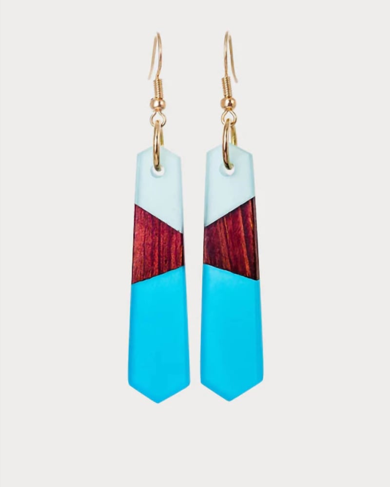 Front of a size O/S Women'S Genevieve Earrings in Blue in Blue by Wooden Element. | dia_product_style_image_id:331544
